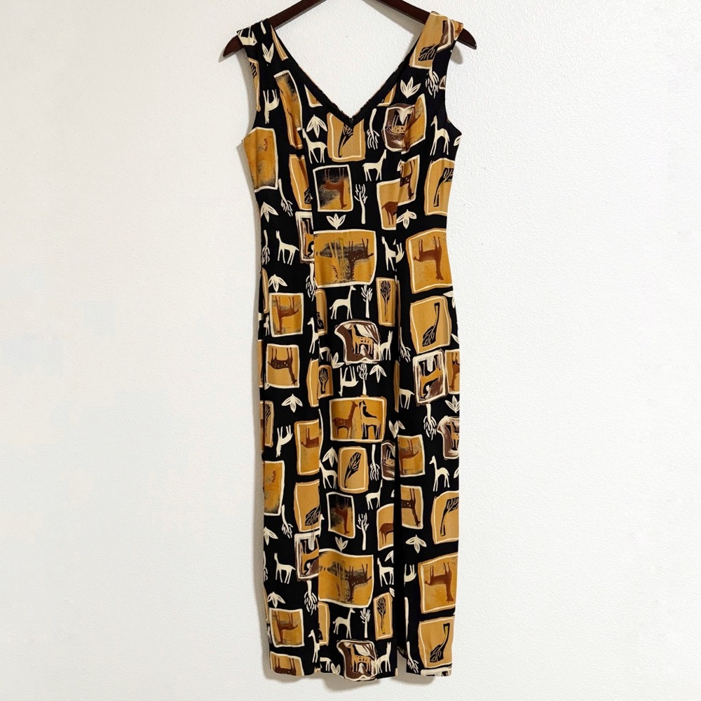Vintage Mica 90s Y2K Giraffe Print Midi Dress